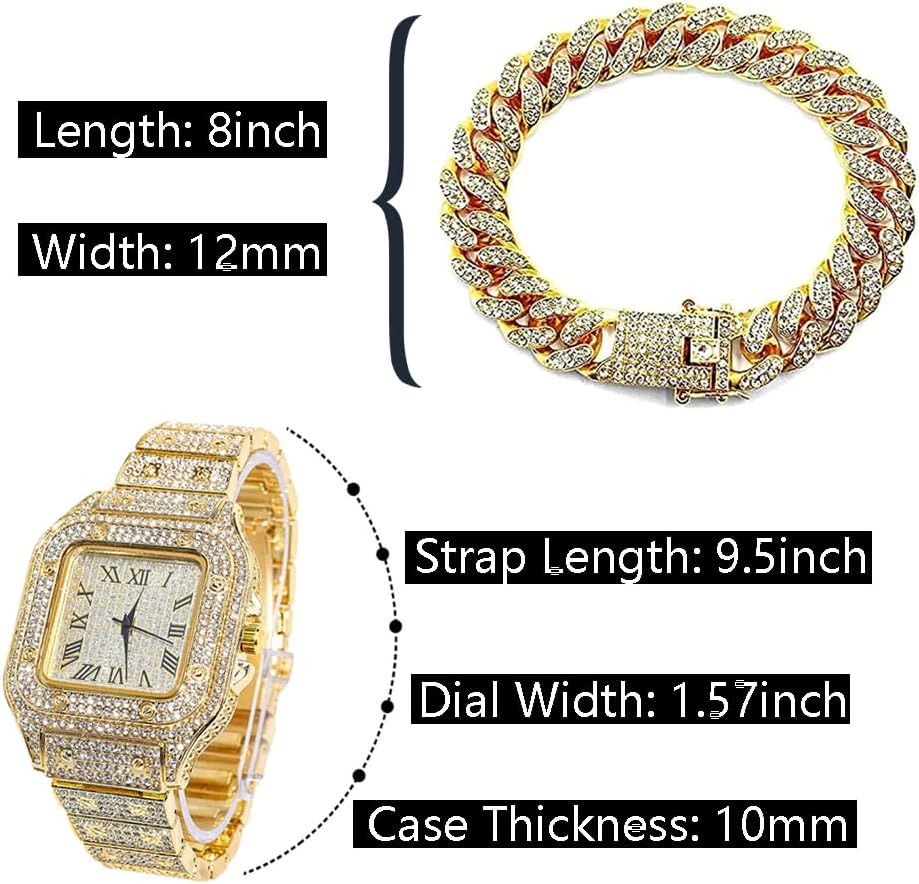 Set of 3 Golden Watch with Bracelet Necklace