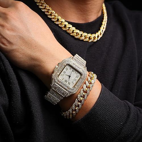 Set of 3 Golden Watch with Bracelet Necklace