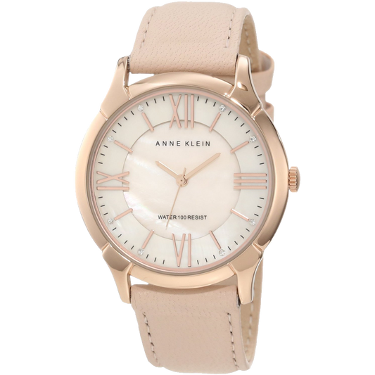 Anne Klein Womens AK 1010RGLP Rose Gold Tone Watch with Swarovski Crystals and Leather Band